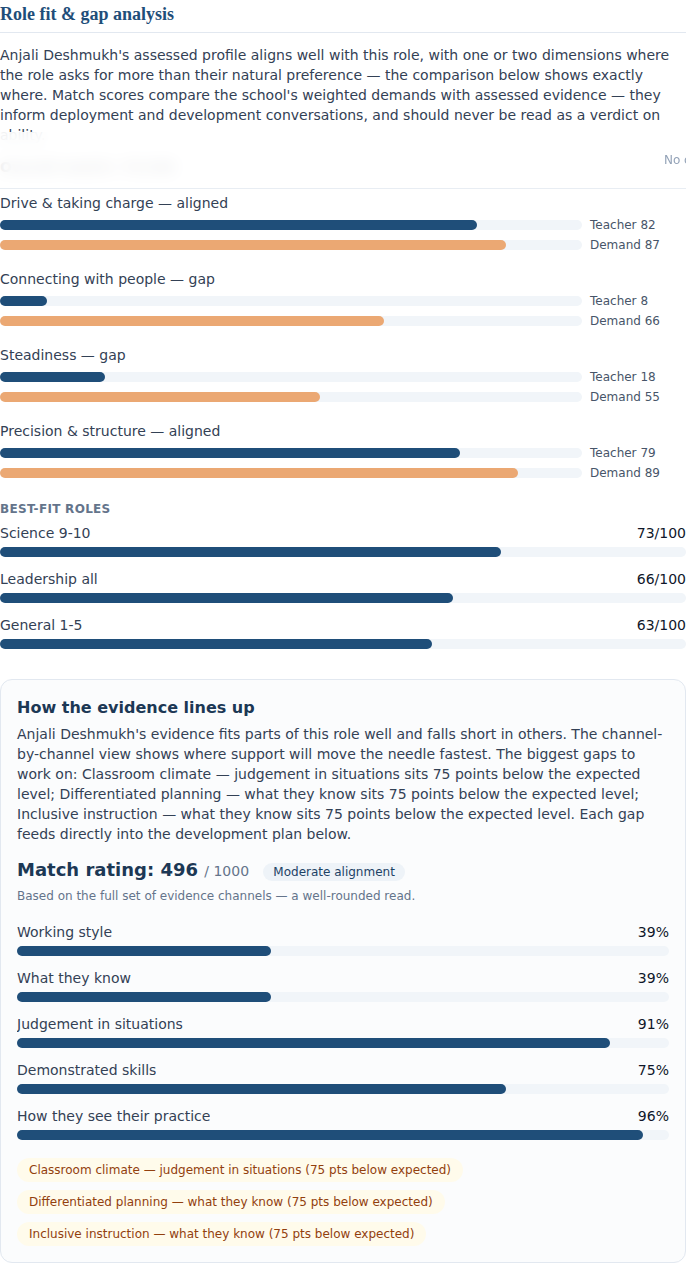 Report section: Role fit & match rating