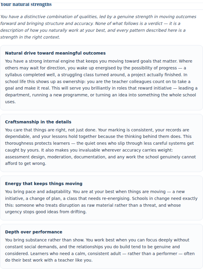 Report section: Your natural strengths
