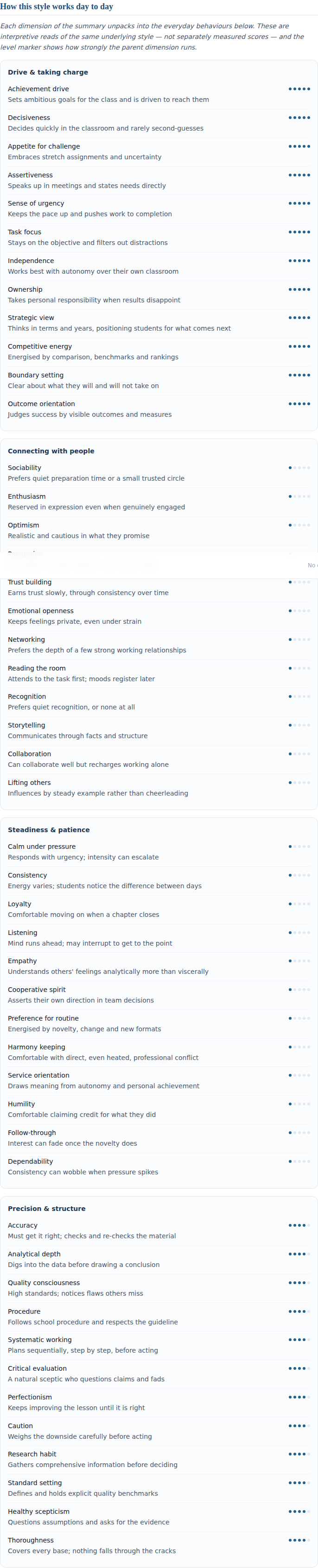 Report section: How the style works day to day